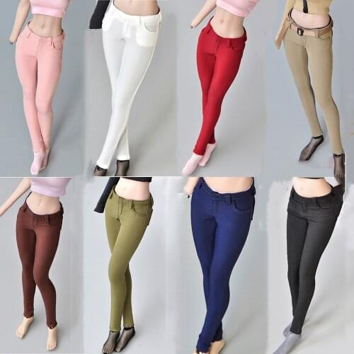 1/6 female sodier skinny pencil pants casual elastic trousers stretch jogger pants female jeggings jeans for 12" figures body