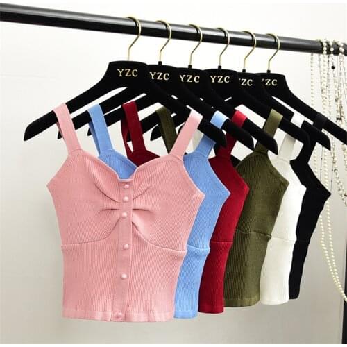 New Summer Vintage High Waist Women Sleeveless Vest All-match Girl Pink Spagetti Strap Outfits Slim Lady Basic Tops Brief WZ378
