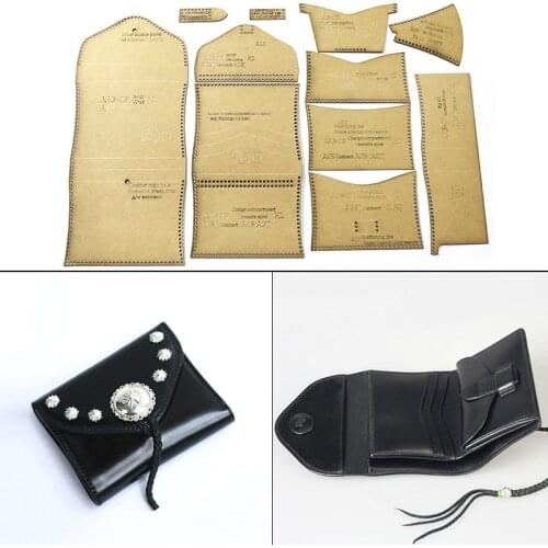 1Set DIY Kraft Paper Template New Fashion Retro Leather Bag Wallet Leather Craft Pattern DIY Stencil Sewing Pattern11*9.5cm
