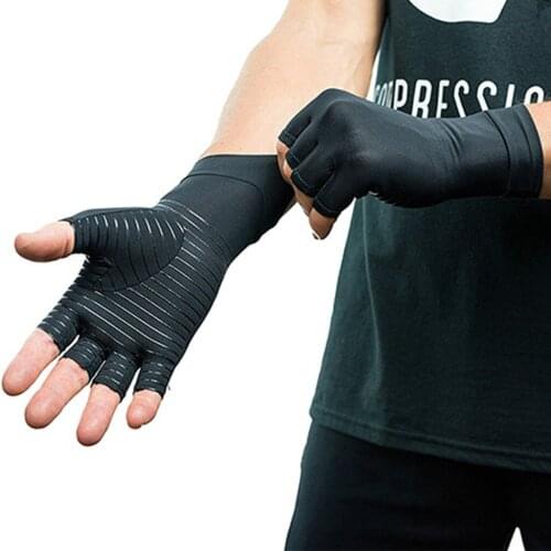 1 Pair Compression Arthritis Sports Gloves Anti-slip Joint Pain Relief Half Finger Brace Therapy Wrist Support Therapy Gloves