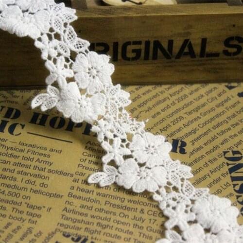 10Yds 50mm 2'' White Fabric Flower Lace Trim Applique Sewing Craft