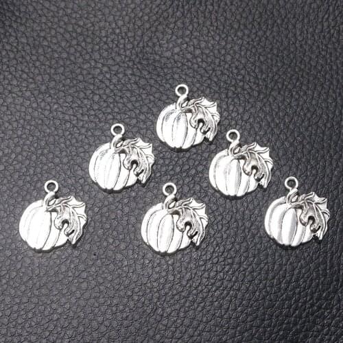 12pcs/lot Silver Plated Pumpkin Charm Metal Pendants Necklaces Bracelets DIY Charms for Jewelry Making Accessories 21*19mm P414