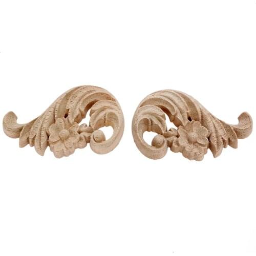 2Pcs Unpainted Woodcarving Decal Corner Applique Frame Decorative Figurines Wooden Miniatures Home Decor 8.5*5*1cm