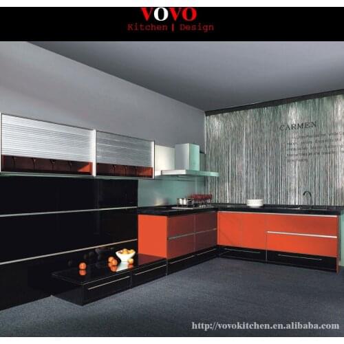 2016 new design contemporary kitchen cabinets high gloss black color