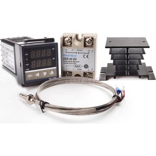 220V Digital Temperature Controller REX-C100 + Max.40A SSR Relay + K Type Thermocouple+ Heat Sink PID Controller Thermostat