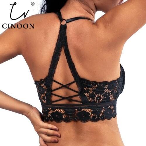CINOON New Arrival Women Bralette Solid Color Beauty Back Lace Underwear Sexy Vest Female Add pad Wireless Bra Seamless Lingerie