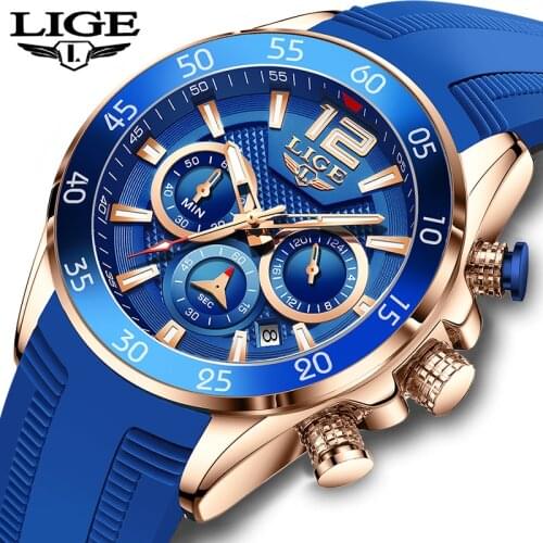 2021 Silicone Strap Diver Watch Men LIGE Top Brand Luxury 30M Waterproof Casual Automatic Date Quartz Wristwatch Men Relogio+Box