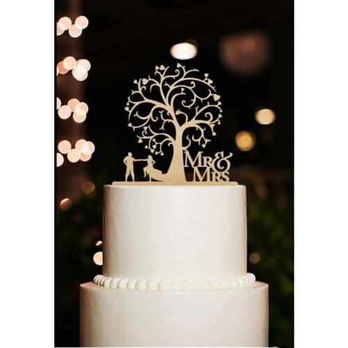 Tree Art Design Mr & Mrs Dancing Together Wood Cake Topper for Wedding Party Decorations Supplies with free shipping
