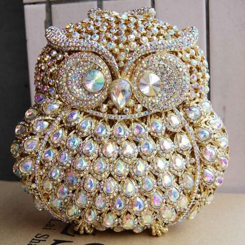 Animal Owl Designer women Evening bags pochette handmade prom Clutch bags Luxury party purse Crystal Stone Day Clutches SC020