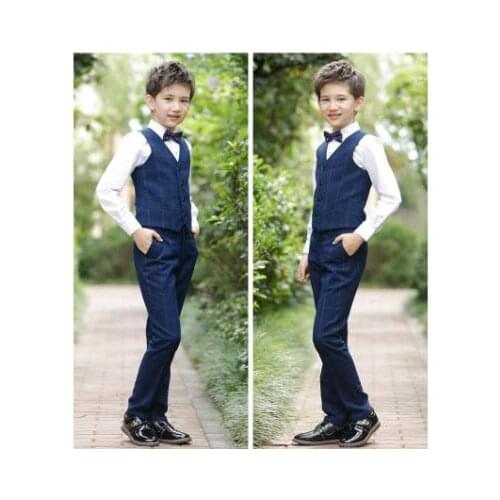 Formal Boys Clothing Vest Set British Style School Boys Uniform Boys Suit Wedding party suits sets 4Pcs: pants+vest+shirt+Tie