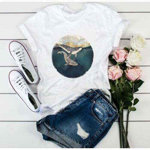 Women Whale Fish Cute Art Painting Ladies Womens Tops Aesthetic Clothes Graphic Female Lady T-Shirt Tumblr T Shirt T-shirts