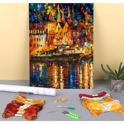Oil Painting Style The Past Printed Fabric 11CT Cross Stitch DIY Embroidery Set DMC Threads Handiwork Sewing Painting Decor