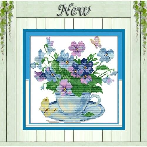 Morning flower vase cup Crafts Paintings,Counted Print on Canvas DMC 14CT 11CT DIY Cross Stitch Needlework Kits Embroidery Sets