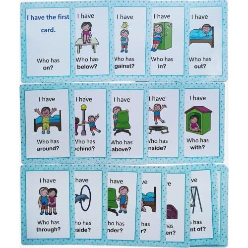 English Preposition I HAVE , WHO HAS Game Card Early Education Card Montessori Materials Learning English Toys for Children