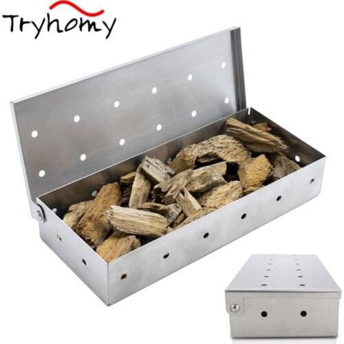 BBQ Smoker Box Grill Cold Smoke Generator Wood Chips Stainless Steel Meat Bacon Smoking Box Outdoor Barbecue Grill Accessories
