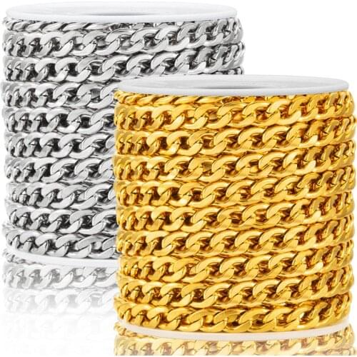 Gold Stainless Steel NK 1:1 Cuban Chains For Jewelry Making Accessories DIY Bracelet Women Men Necklace Punk Supplies 1M 7mm
