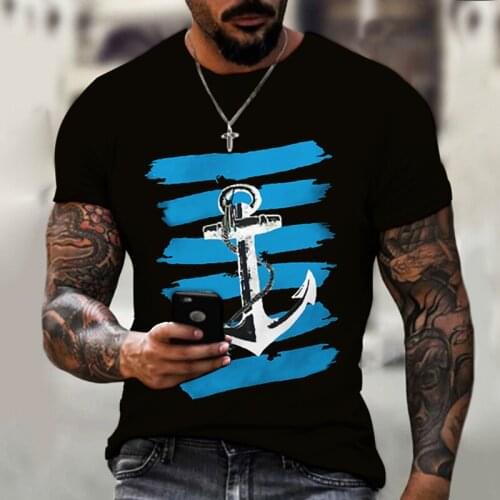 Summer Short-sleeved 3d T-shirt Urban Fashion Abstract Hand-painted Anchor Shirt Hip-hop 2021
