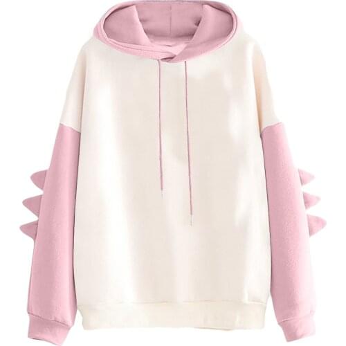 Cute Hoodies Patchwork Winter Harajuku Kawaii Sweatshirt Women Oversize Hooded Pullover Dinosaur Tops Tracksuit Sudadera New#g3