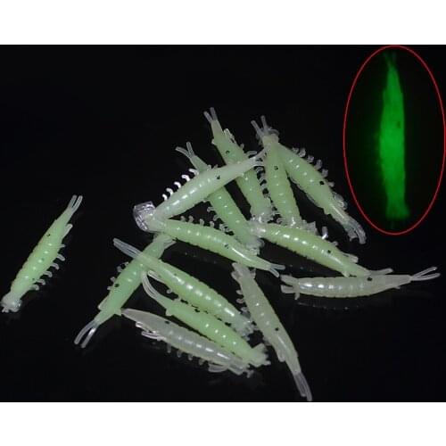 MNFT 50PCS Artificial Soft Shrimp Bait Luminous Fish Carp Fishing Baits 40mm Length Soft Lure Rigs Pesca
