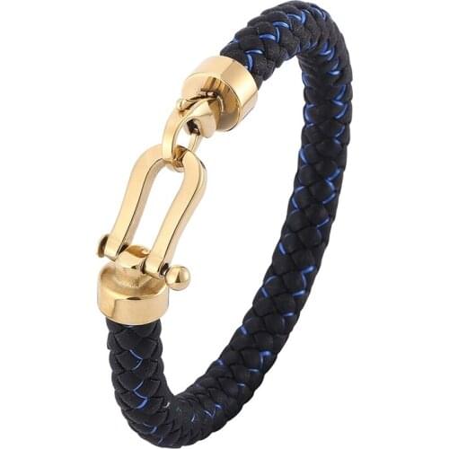 New Fashion Stainless Steel Charm Black Men Bracelet Leather Braided Punk Rock Bangles Jewelry Accessories PD0780
