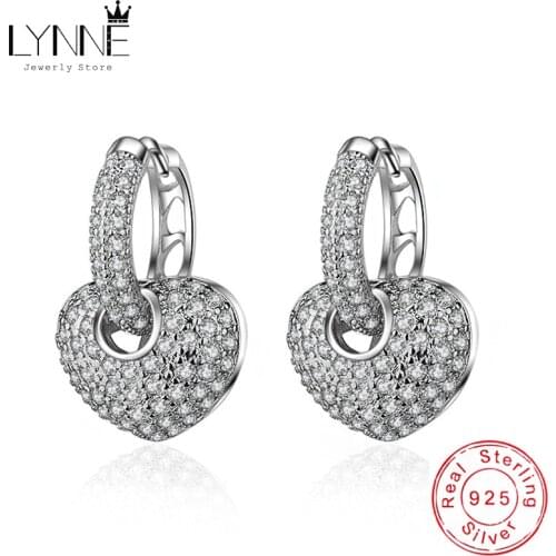 New Punk Rock AAA Zircon Shine Heart Pendant Double Use Hoop Earrings 925 Sterling Silver Rhinestone Drop Women Jewelry Gift