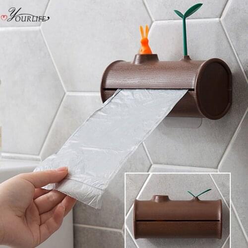 OYOURLIFE Garbage Bag Storage Box Wall-mounted Plastic Bags Trash Bags Rolling Dispenser Case Bathroom Kitchen Organizers