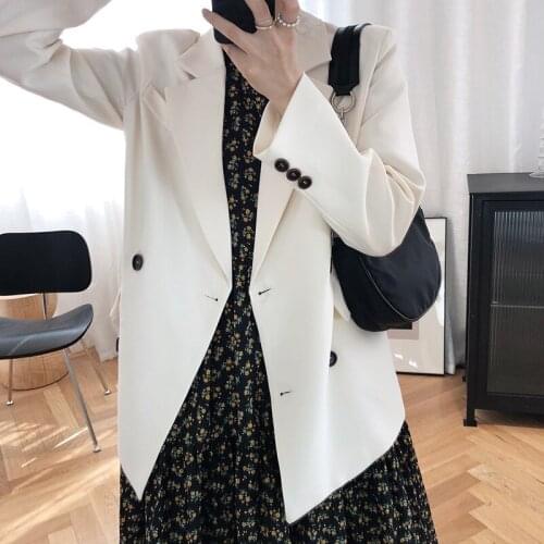 White Suit Jacket Womens 2020 Autumn New Korean-Style Double Breasted Casual Blazer