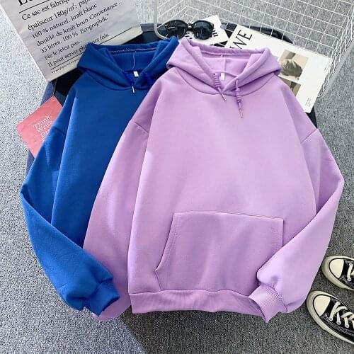 11 Colors Plain Hoodie Simple Loose Pullover Oversized Korean Long Sleeve Coat Outerwear Women Sweatshirts Pullover Clothes