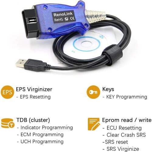 Renolink V1.52 OBD2 ECU Programmer For Renault Airbag Reset Tool OBD OBD2 Car Diagnostic Auto Tool ECM Key Programmer