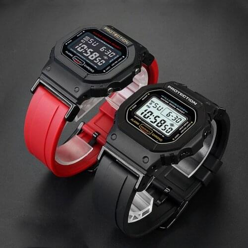 Rubber Watchband With Adapters Connector 16mm for G-SHOCK GA-110 GA-100 DW-5600 6900 GA-2100 Watch Strap Mens Watch Accessories