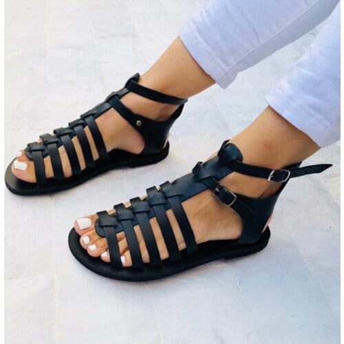 Sandalias Mujer 2019 New Women Summer Sandals Plus Size 43 Leather Flat Shoes Female Casual Peep Toe Beach Shoes Ladies