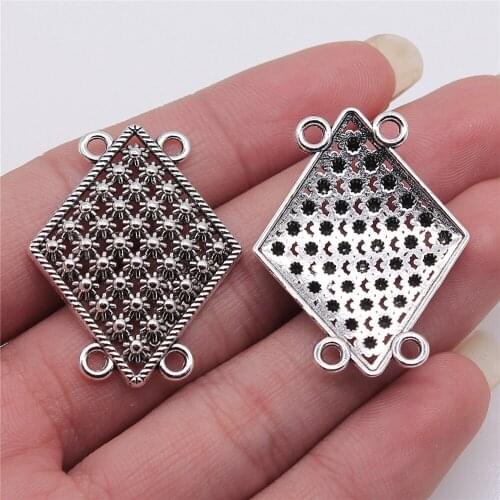 Tristana 6pcs Body Chain Flower Porous Connectors Antique Silver Color 28x36mm DIY Necklace Making Accessoreis