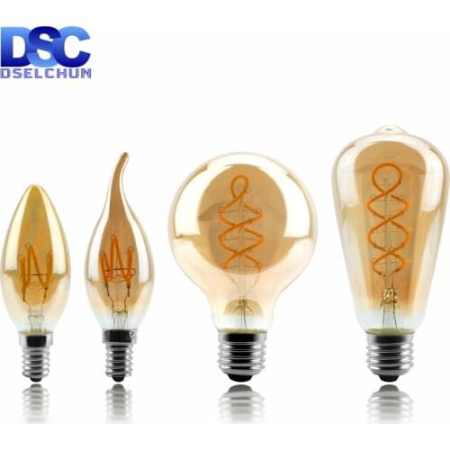 Retro LED Spiral Filament Light Bulb 4W 2200K 220V-240V C35 A60 T45 ST64 T185 T225 G80 G95 G125 Vintage Edison LED Lamp