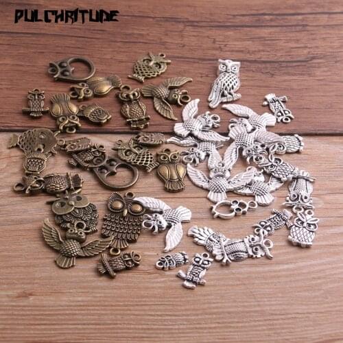 20pcs Vintage Metal Mixed Two color Random Owl Charms Animal Pendants For Jewelry Making Diy Handmade Jewelry