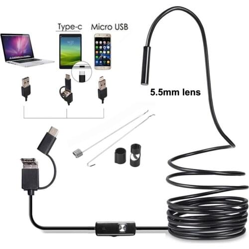 5.5mm 3in1 Type C Waterproof Endoscope Camera Inspection 1m 2m 3.5m 5m USB Cable Endoscope 6 Led Borescope Android Endoscope