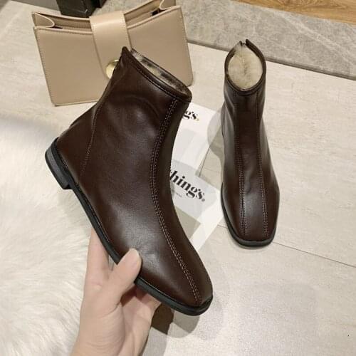 Fashion boots women 2021 winter cashmere warm the barrel square head low heel thick heel zipper boots Warm and durable