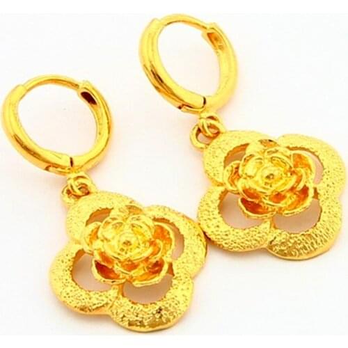 Femme Brincos Yellow Gold Color Rose Flower Dangle Earrings for Women Fashion Jewelry Wedding Accessories Xmas Gifts Bijoux