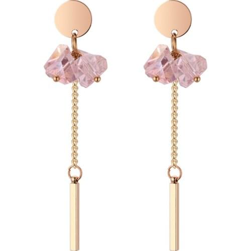 Hand-made long tassel earrings Korean style crystal copper earrings wholesale for women elegant pretty