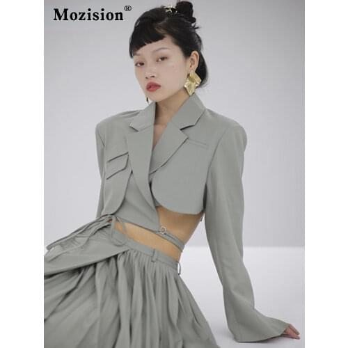 Mozision 2021 Spring New Bandage Blazer Women Notched Collar Full Sleeve Suit Coat Ladies Casual Loose Blazers Jacket S-L