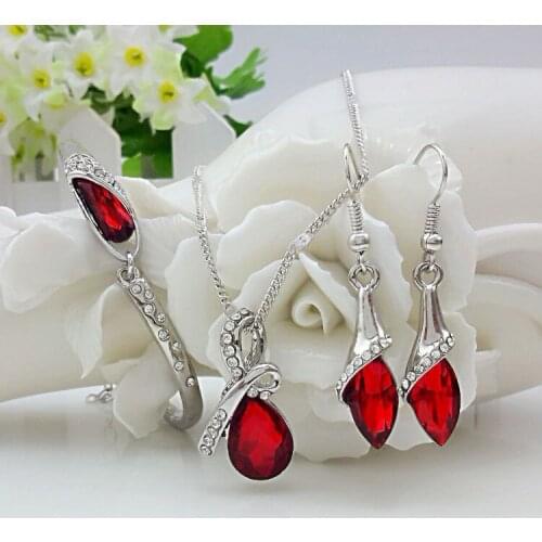QiLeSen Fine jewelry 925 sterling silver suitable for ladies set, Glass shoes crystal red Necklace Earring bracelet Set YW155