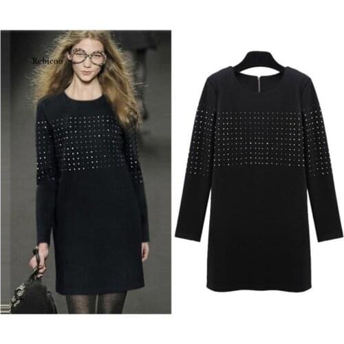 Winter sexy black rivet ladies set Bodycon long sleeve dress Long Sleeve Bodycon Vestidos Club Wear Party Dress Autumn