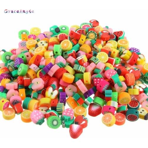 100pcs Soft pottery Beads Round Loose Spacer Beads for Necklace Child Earrings DIY Fruit Jewelry Making Anklet Bracelet Necklace