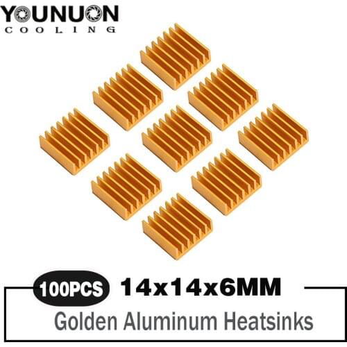 100PCS Younuon 14x14x6MM Golden Aluminum Heat sink Chip CPU GPU VGA RAM LED IC Heatsink Radiator Cooler