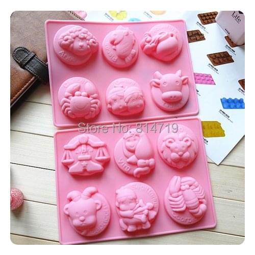 New arrival 12 hole handmade soap silica gel mould 12 Constellationdiy cold soap/cake/pudding/jelly silicone mold set