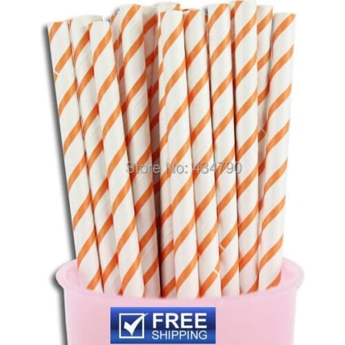 200pcs Thin Striped Orange Paper Straws Drinking Party,Cheap Vintage Drinking Straw - Party Supplies Bulk Wholesale