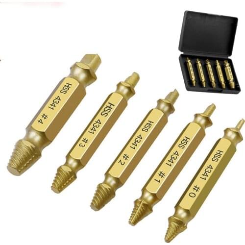 4341Double Side Drill Out Damaged Screw Extractor Out Remover Handymen Broken Bolt Stud Removal Tool 4pc #1 #2 #3 #4 With Case