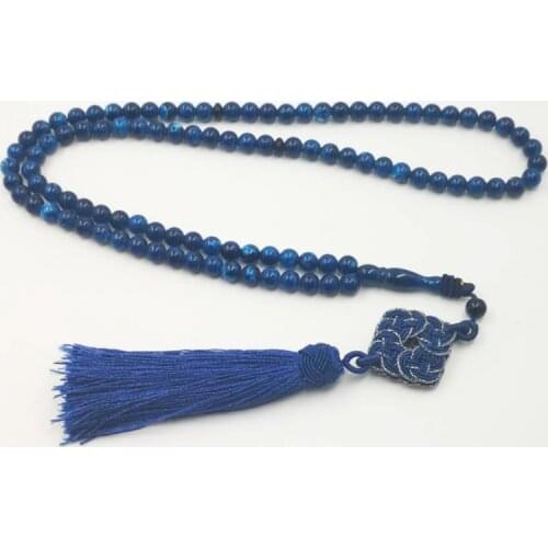 6mm 99beads Resin Tasbih Blue color Cotton tassels Islam bracelets Muslim mans Gift