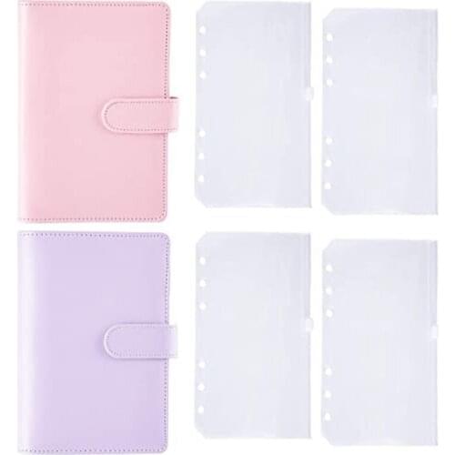 A6 PU Leather Binder Sleeve with 6 Pieces A6 Binder Bag Loose Leaf Bag 6 Buckle Cash Budget Envelope System