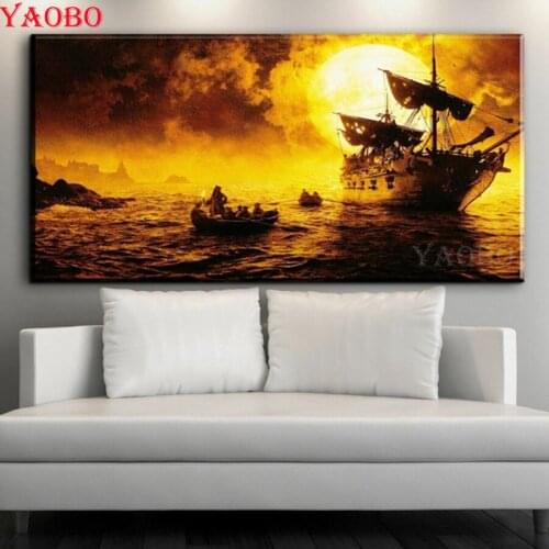 Pirate Ship diamond embroidery scenery 5D diy diamond painting round full square rhinestones embroidery diamond mosaic kit