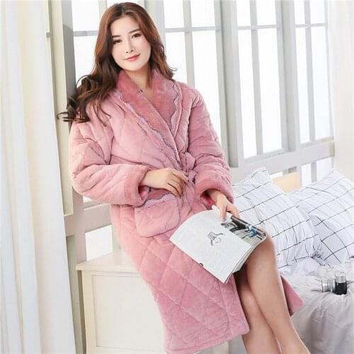 Antarctic winter bathrobe autumn and winter nightgown women winter mens thick and long coral velvet pajamas quilted couple